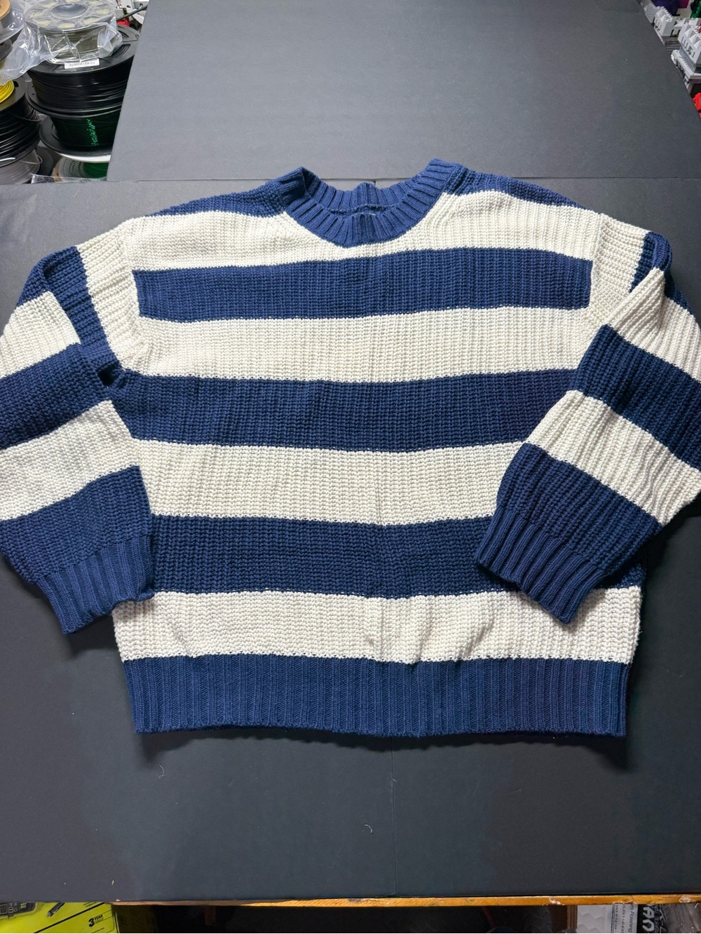 American Eagle Outfitters Navy & Cream Striped Crewneck Sweater